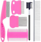 Creztail 6 Pack Pet Grooming Combs front view pink set