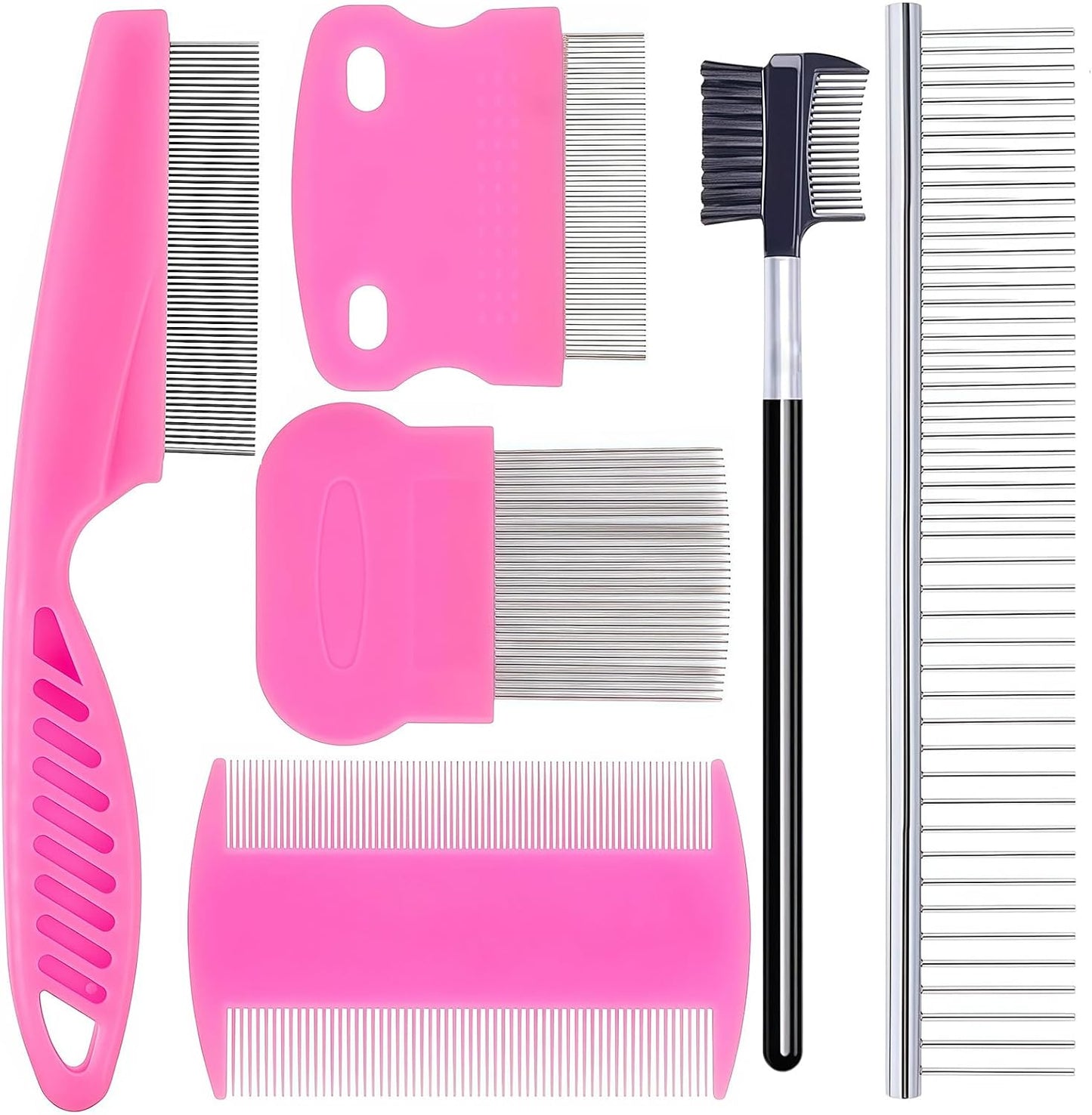 Creztail 6 Pack Pet Grooming Combs front view pink set