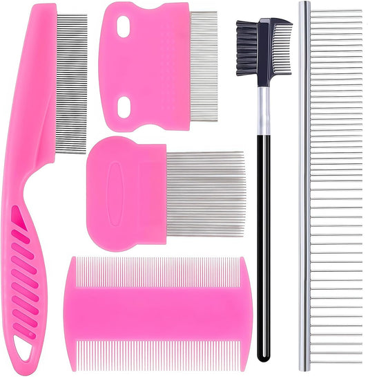 Creztail 6 Pack Pet Grooming Combs front view pink set