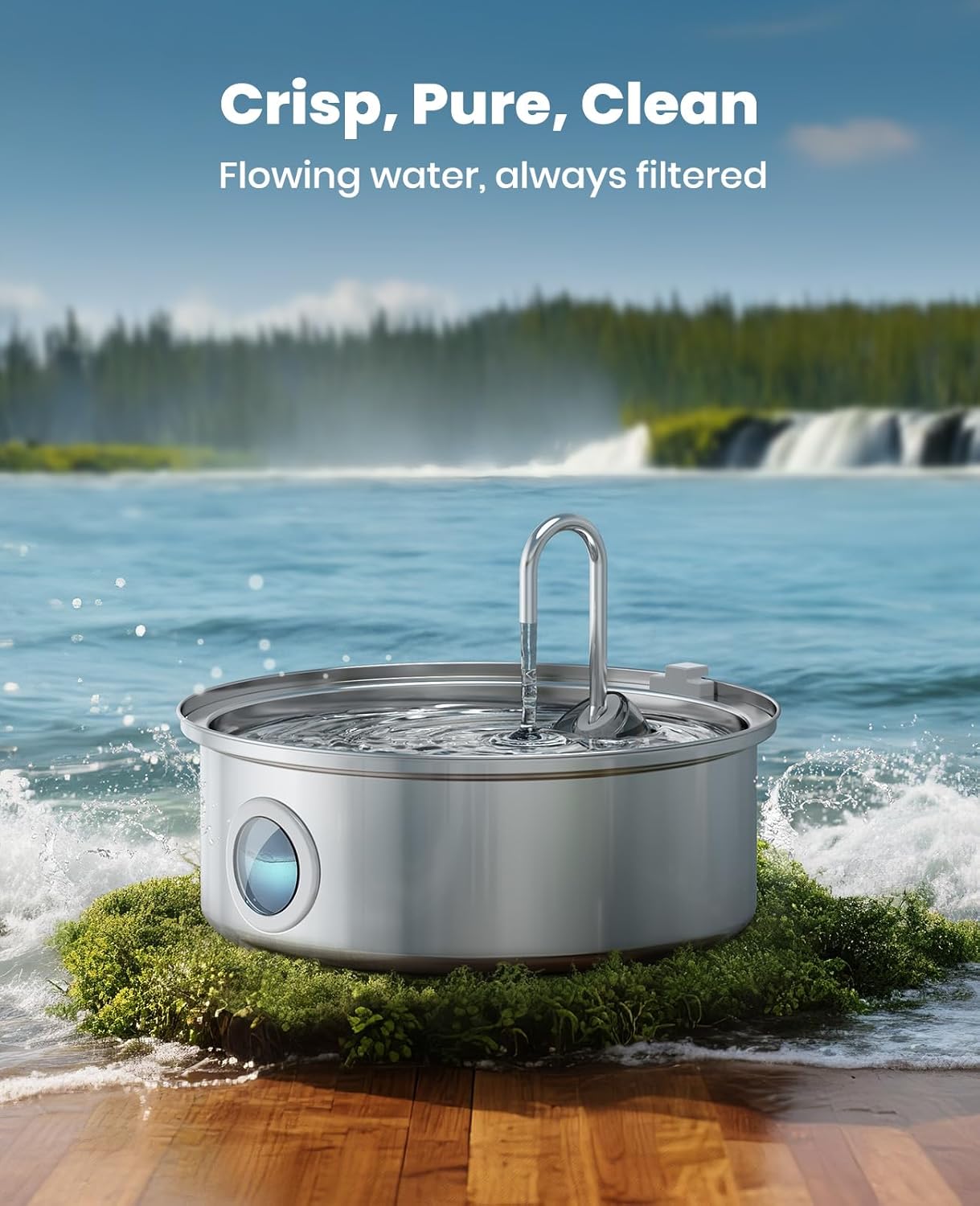 Oneisall quiet pet fountain placed in a modern home kitchen