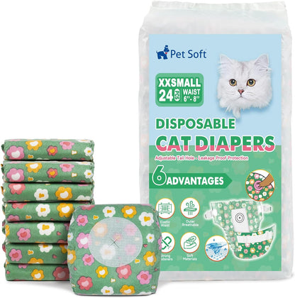 Pet Soft Disposable Cat Diapers - Diaper for Female & Male Cats, Puppy Doggie Diapers for Female Dogs with Adjustable Foam Tail Hole, Small (24Pcs, GN Flowers) - Image 10