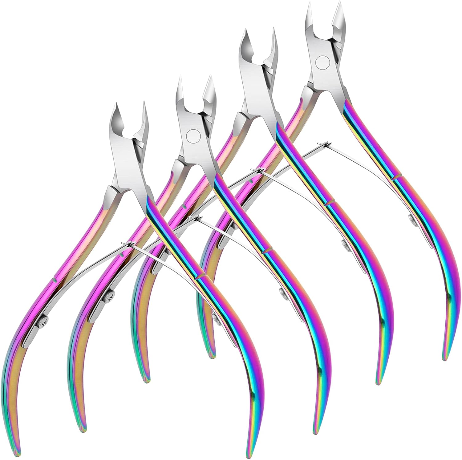 Awpeye rainbow stainless steel cuticle nipper set front view