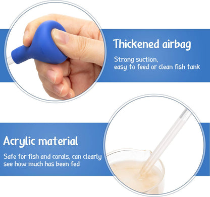 Close up of the break resistant transparent long dropper for feeding fish.