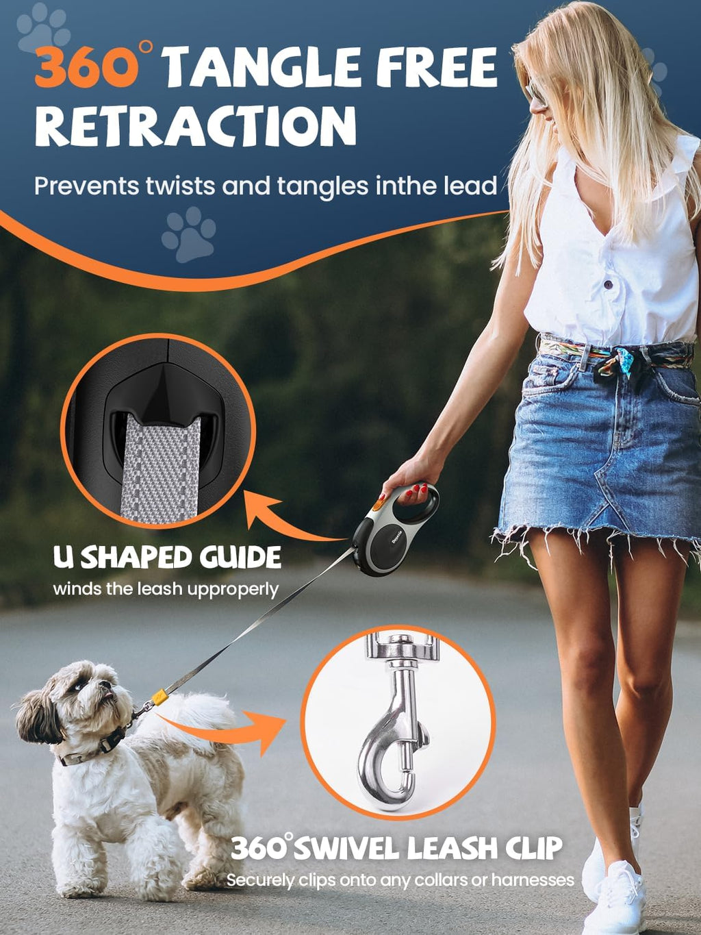 Integrated LED flashlight on Douexio pet leash