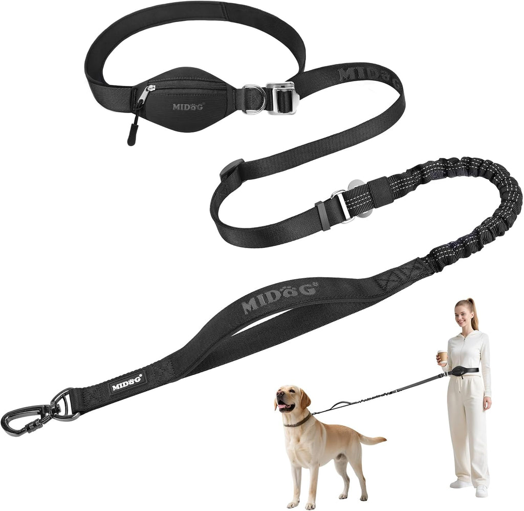 MIDOG hands free dog leash with zipper pouch front view