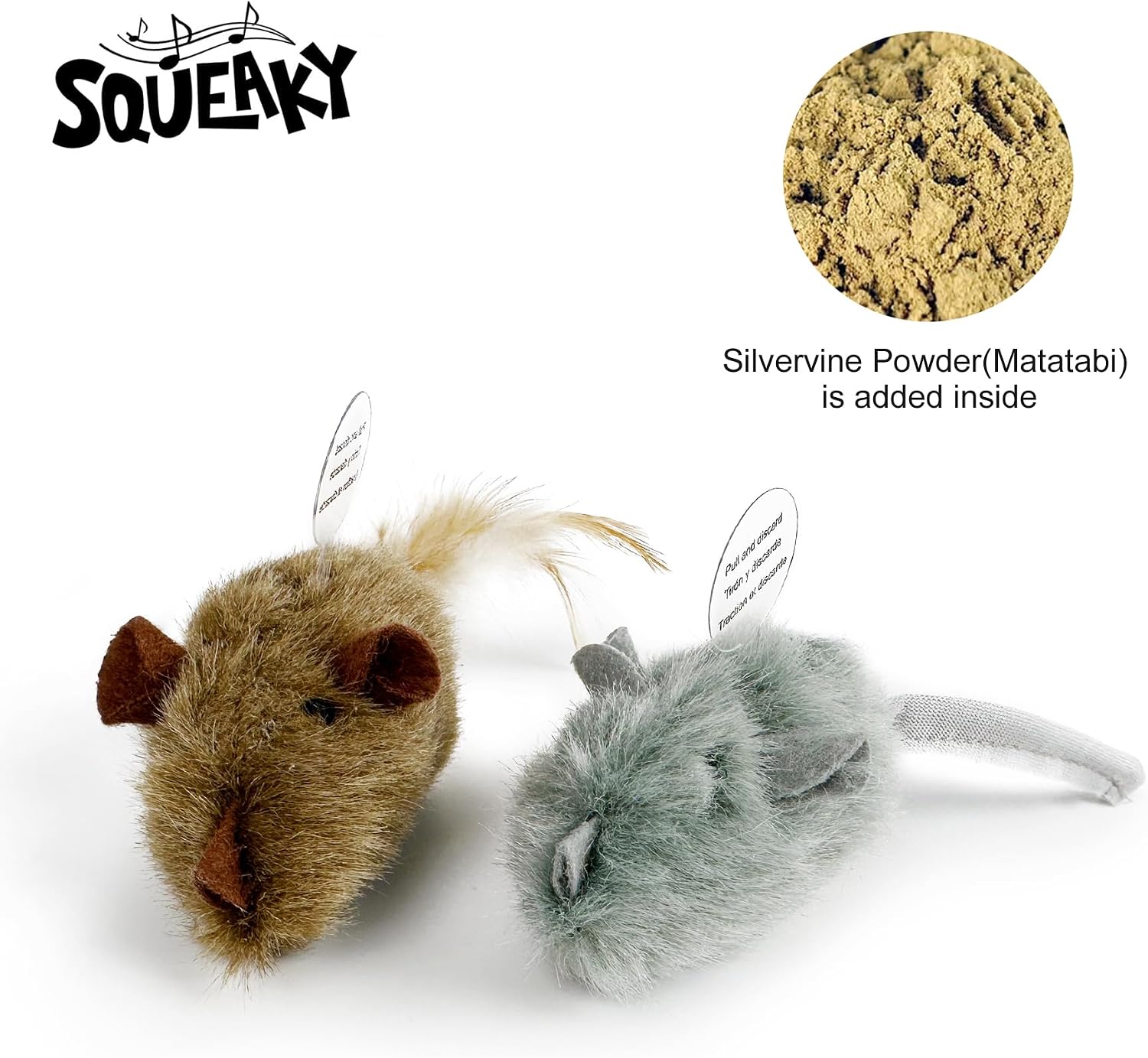 Two piece premium kitten play mice with natural silvervine powder inside