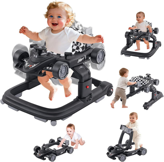 Mzqrwd 4-in-1 black baby walker with activity tray front view