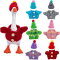 LUOHECAM 7 inch desk goose outfits front view showing six colorful knitted sweaters and matching hats