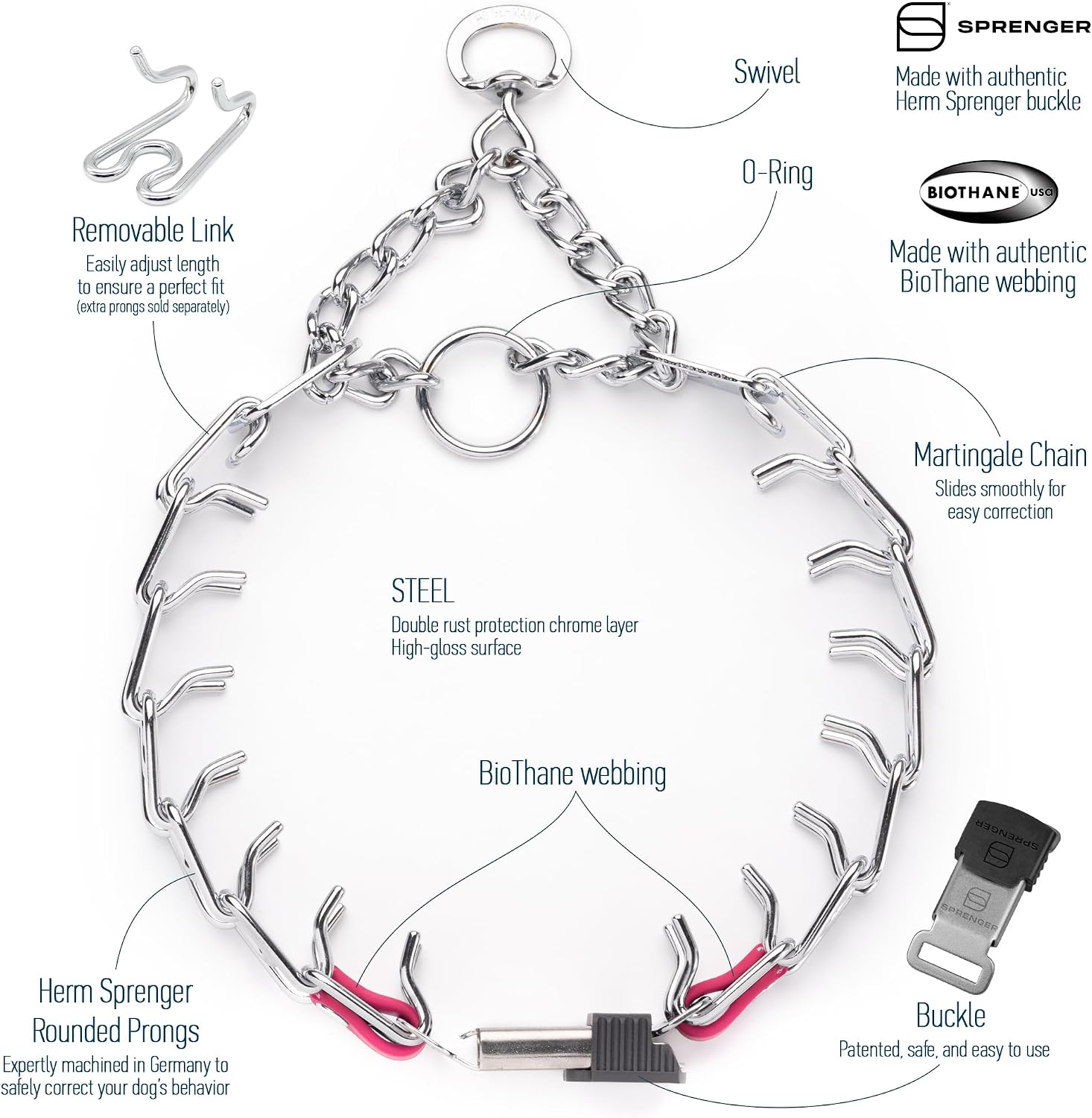 Herm Sprenger quick release ClicLock buckle close up with pink biothane insert