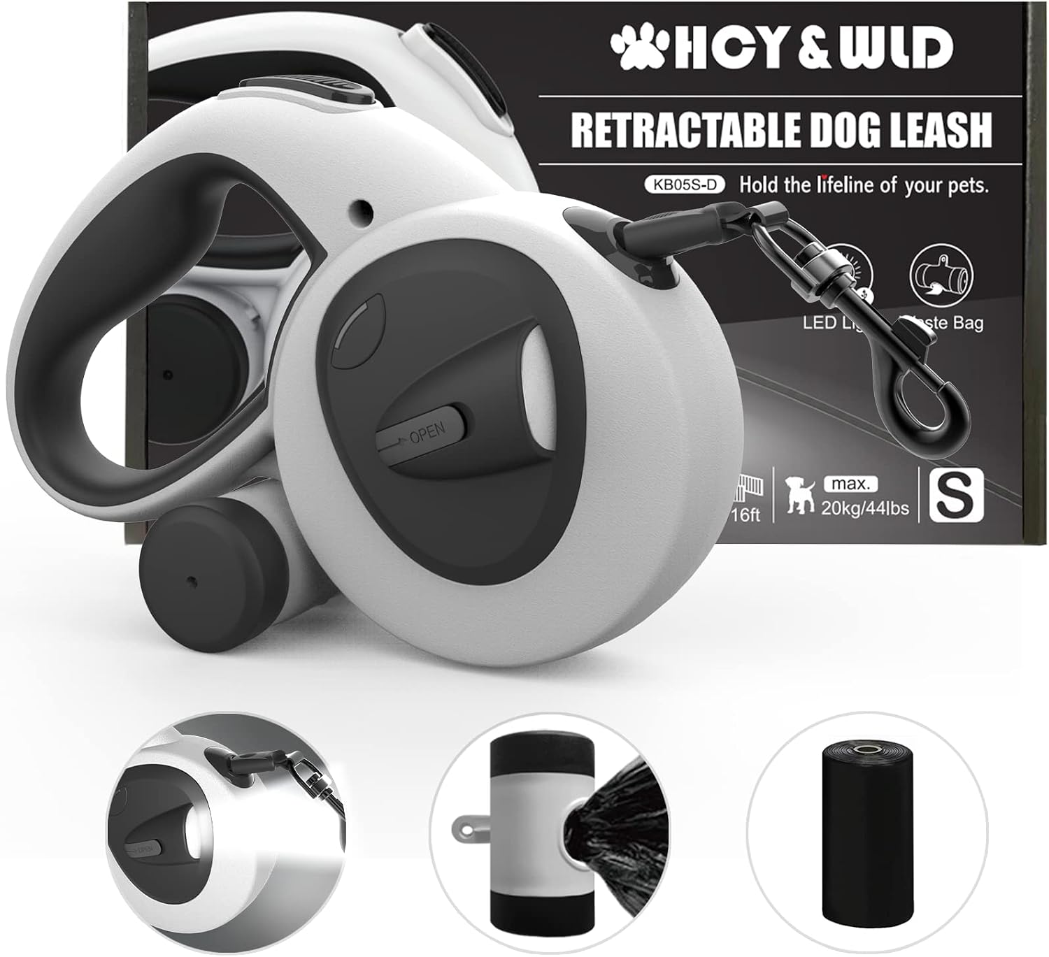 HCY&WLD 4-in-1 retractable dog leash front view