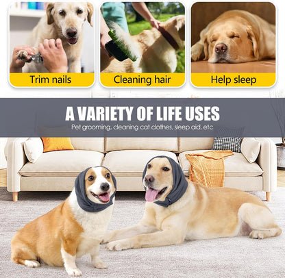 Dog wearing Johnbolin anxiety relief ear covers comfortably