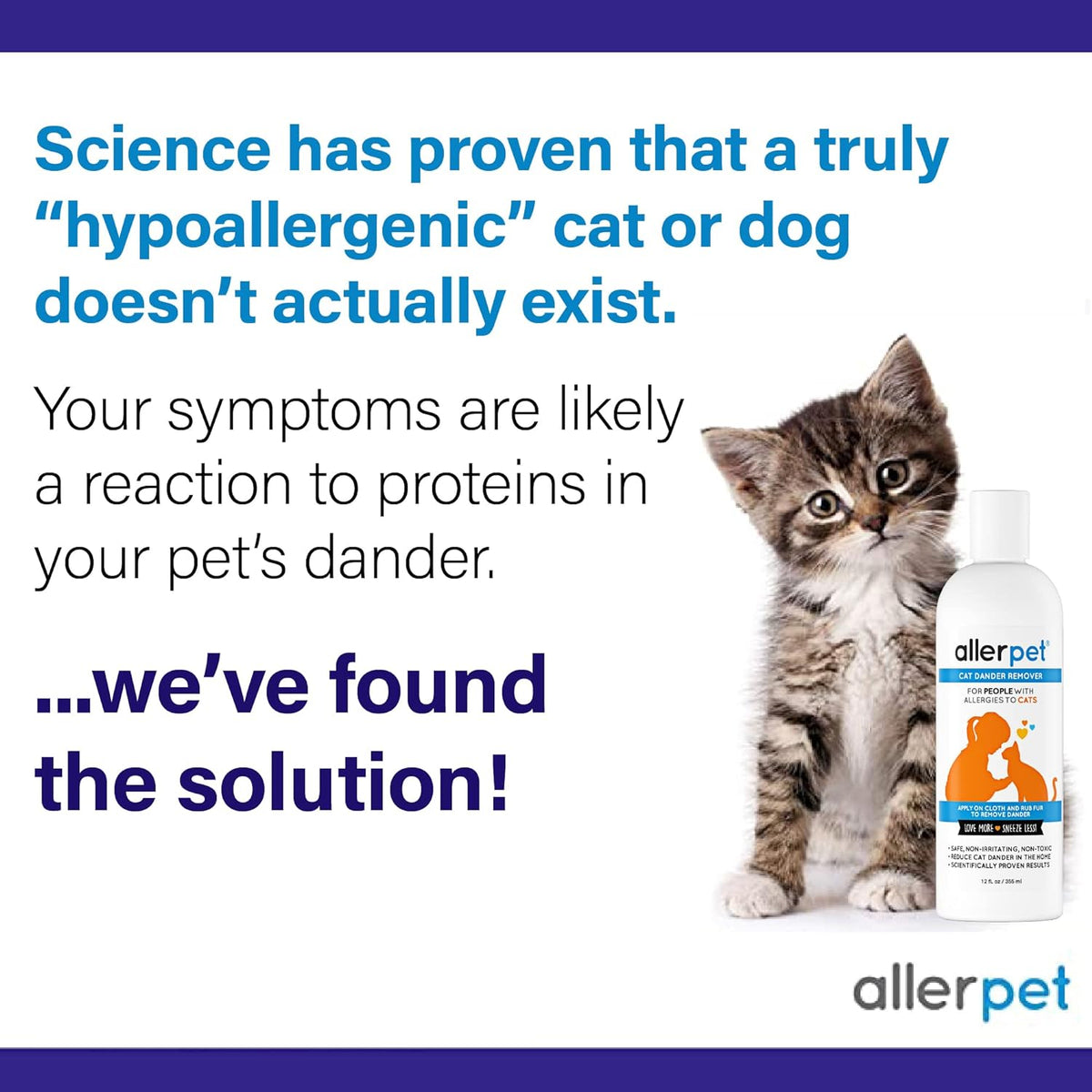 Back label instructions and ingredients on Allerpet cat allergy relief bottle