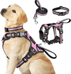 WINSEE Pet Harness Collar and Leash Set, All-in-one Reflective Dog Harness No Pull with Adjustable Buckles for Puppies, Small, Medium, Large, and Extra-Large Dogs (Large, Pink) - Image 1