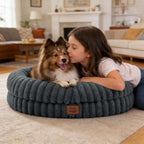 Top view of medium size dark grey dog bed