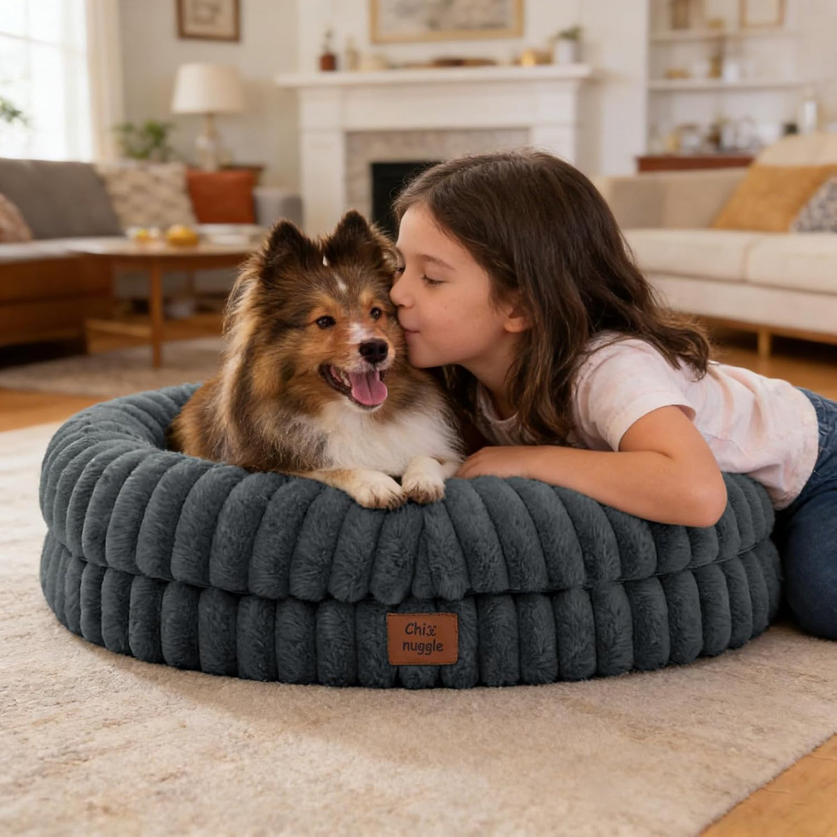 Top view of medium size dark grey dog bed