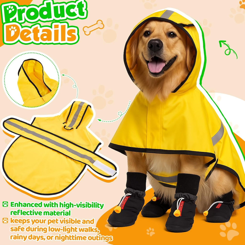 Four pieces of black anti-slip waterproof dog boots with elastic buckles.
