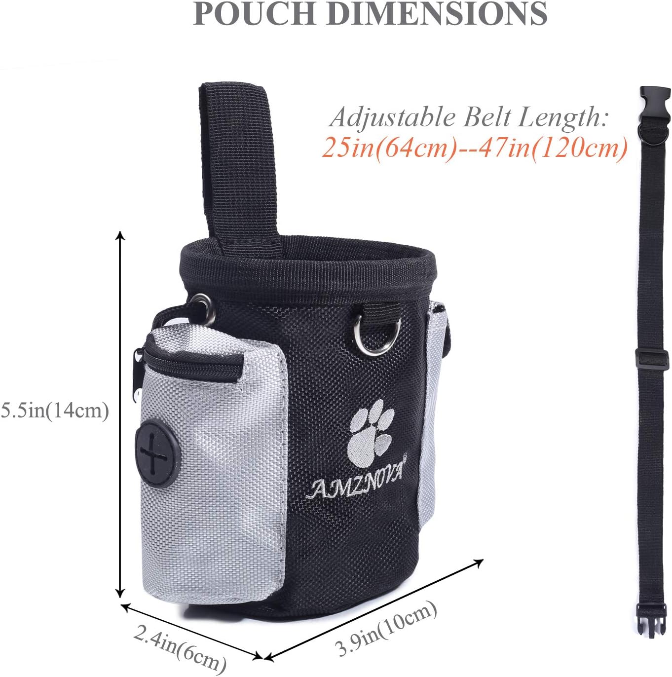 AMZNOVA multi functional pet treat pouch highlighting sturdy metal D ring