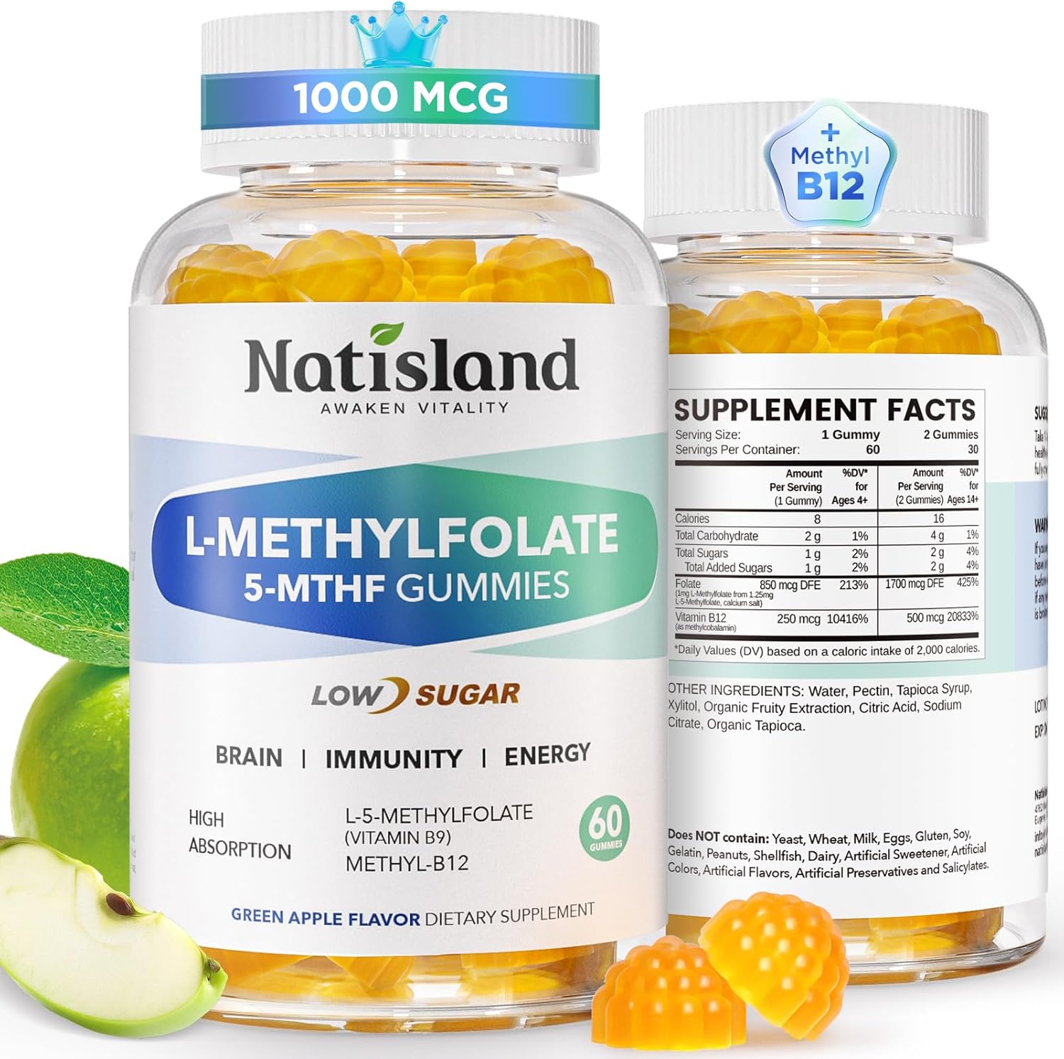 NATISLAND L Methylfolate and B12 Gummies 60 count front bottle view