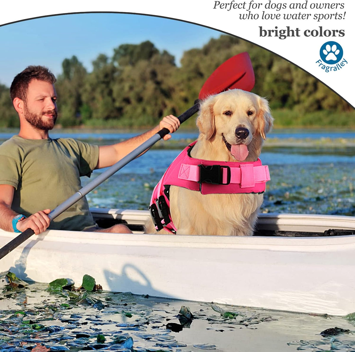 Adjustable quick release buckles on the side of a pink dog life vest