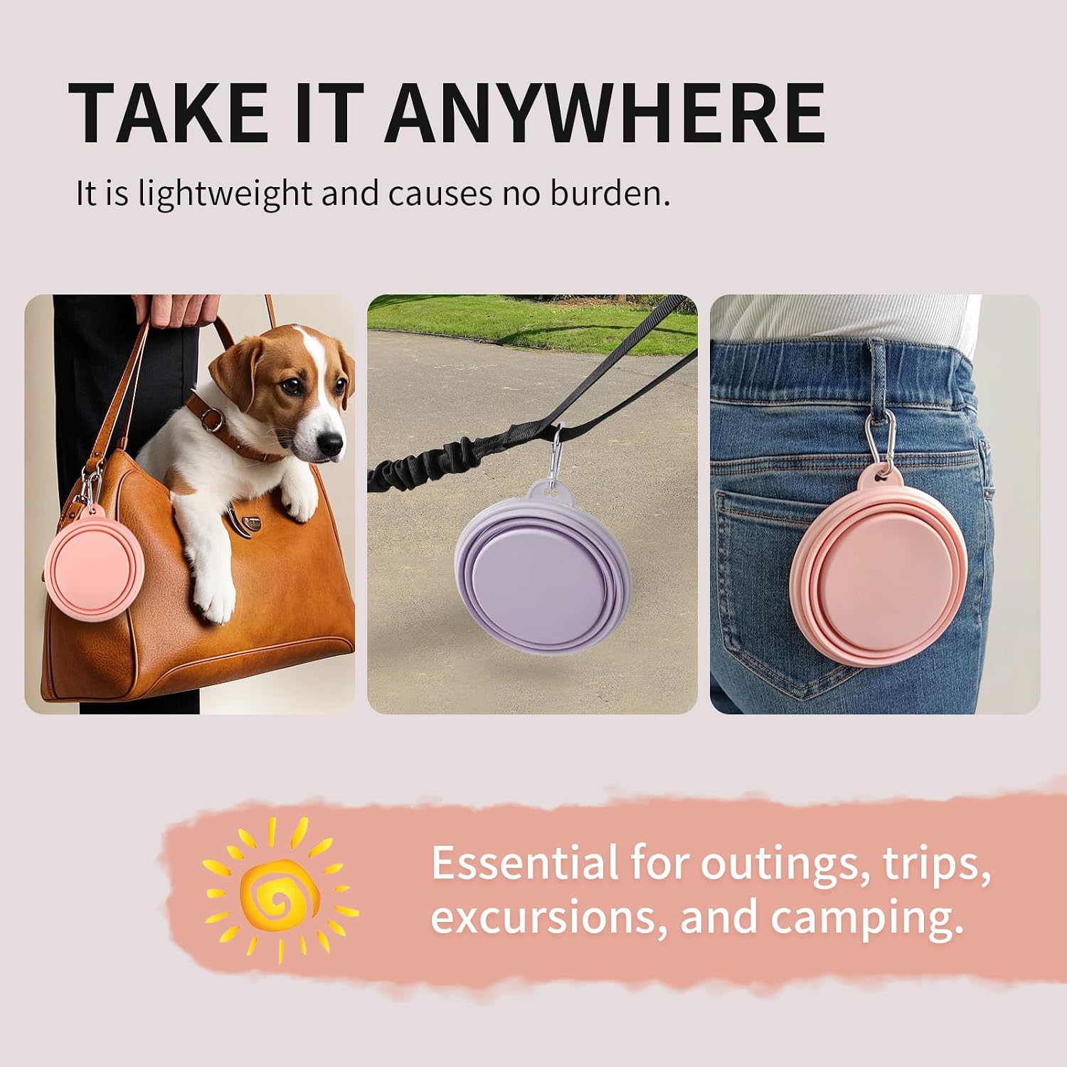 TECOPH collapsible pet feeding bowl expanded for hiking