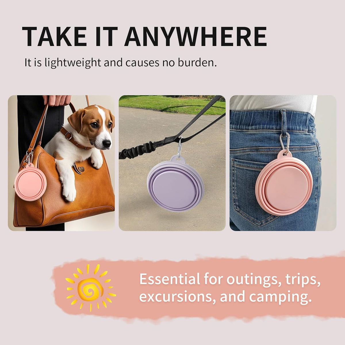 TECOPH collapsible pet feeding bowl expanded for hiking