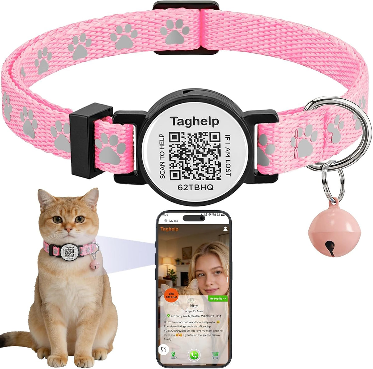 Reflective AirTag Cat Collar, Integrated Cat Collar with Air Tag Holder and Bell, Breakaway with QR Code Name Tag,Safety Elastic Band Cat Collars for Girl Boy Cats, Kittens and Puppies (Blue) - Image 11