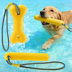 MEWTOGO 2 Pack Interactive Dog Pool Toys front view showing red chew stick and bone toy with ropes.