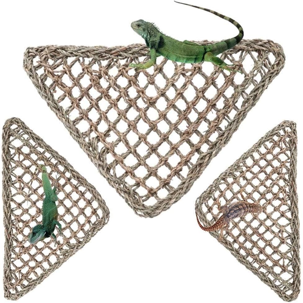 Two pack natural grass fiber reptile resting beds with hemp ropes