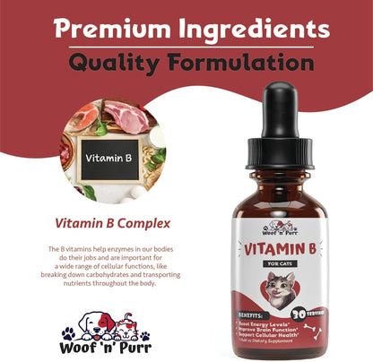 USA imported Vitamin B liquid drops for cats on white background