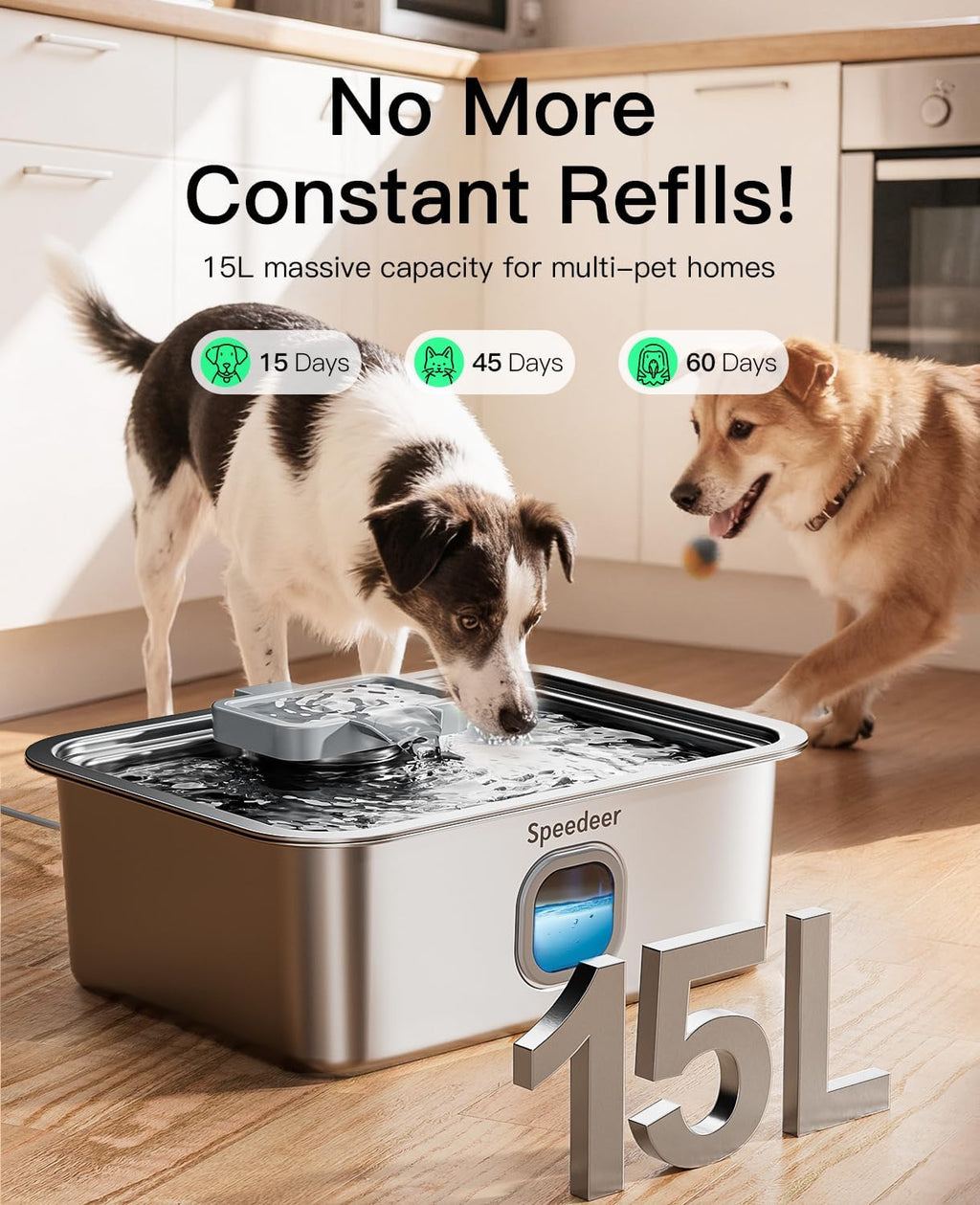 Speedeer large pet water dispenser with wide drinking tray