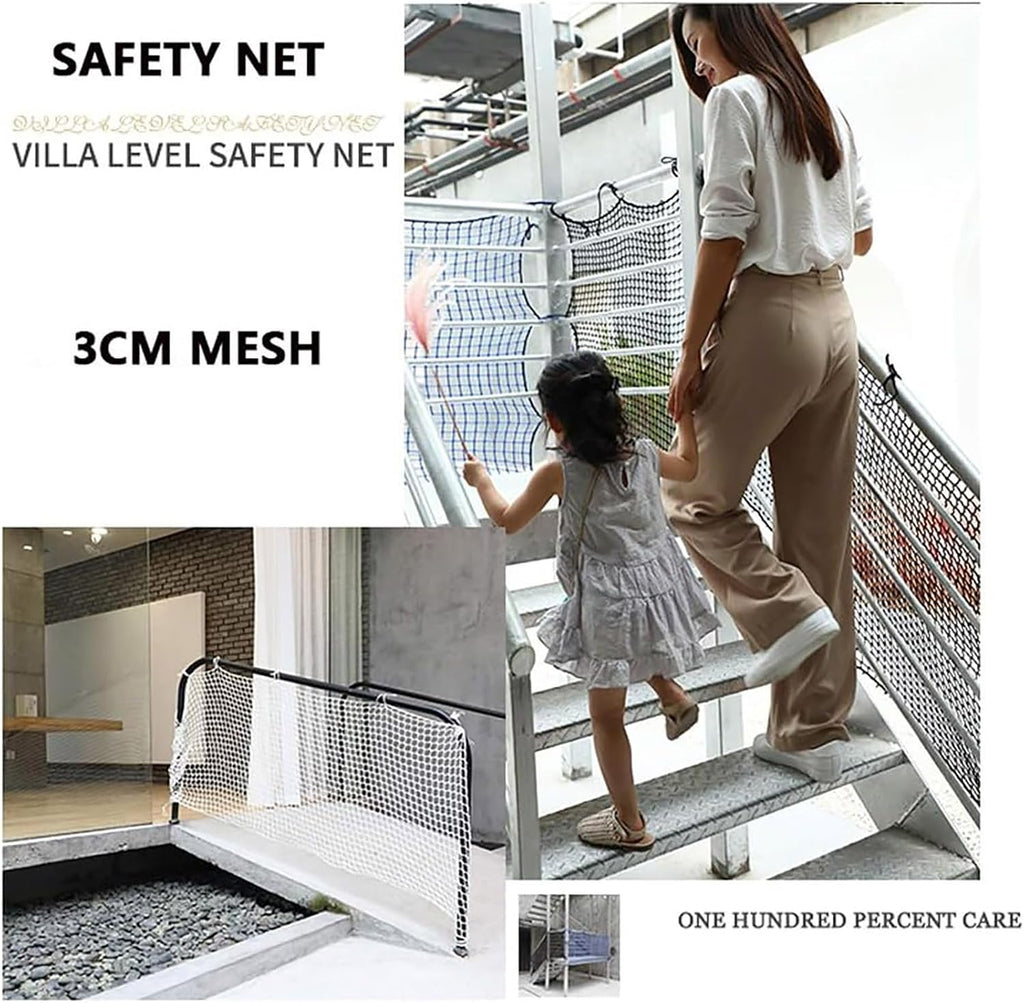 Safety net installed on a balcony railing for child protection