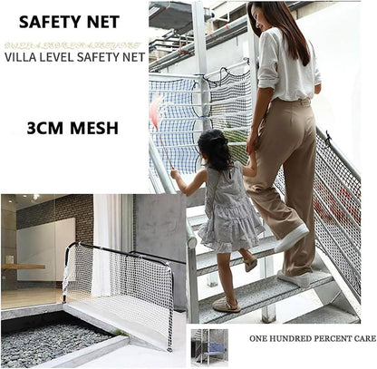 Safety net installed on a balcony railing for child protection