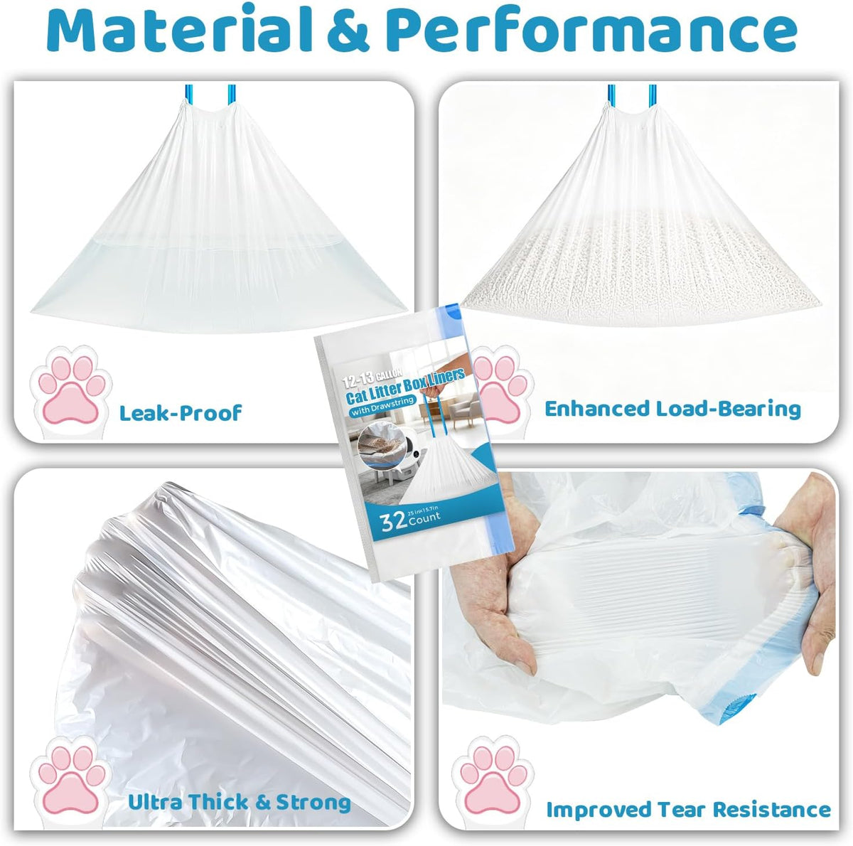 Thick leak-proof plastic construction of Ginkgo cat waste bags
