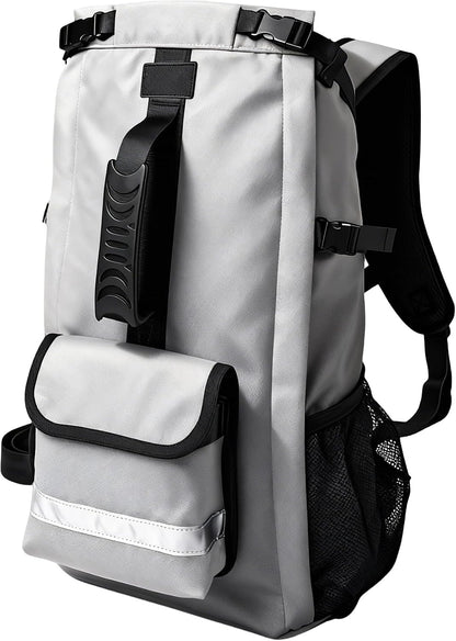 Aeegee dog carrier backpack front view in light gray with premium breathable mesh panels for pet travel.