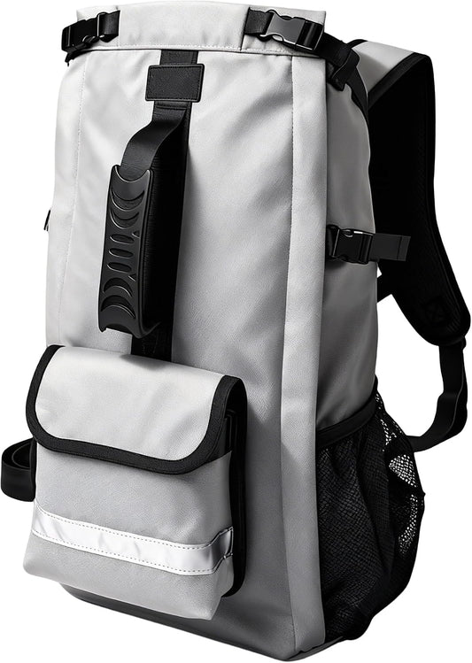Aeegee dog carrier backpack front view in light gray with premium breathable mesh panels for pet travel.