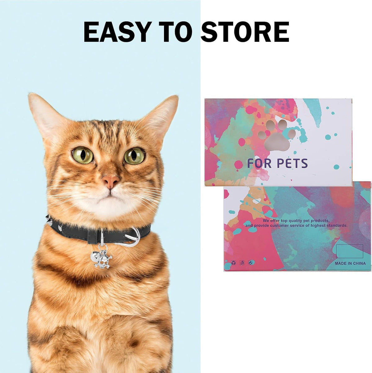 Authentic USA imported Dillybud leather cat collar packaging and accessories view