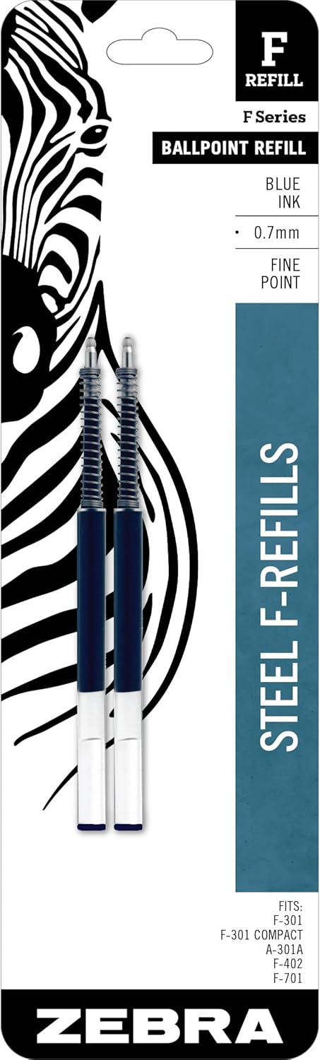 Zebra Pen Steel, F-Refill Ballpoint Ink Refills, 0.7mm Fine Point, Black Ink, Fits Zebra F-301, F-402, and F-701 Ballpoint Pens, Smooth Writing Performance, 2-Pack (85512) - Image 9