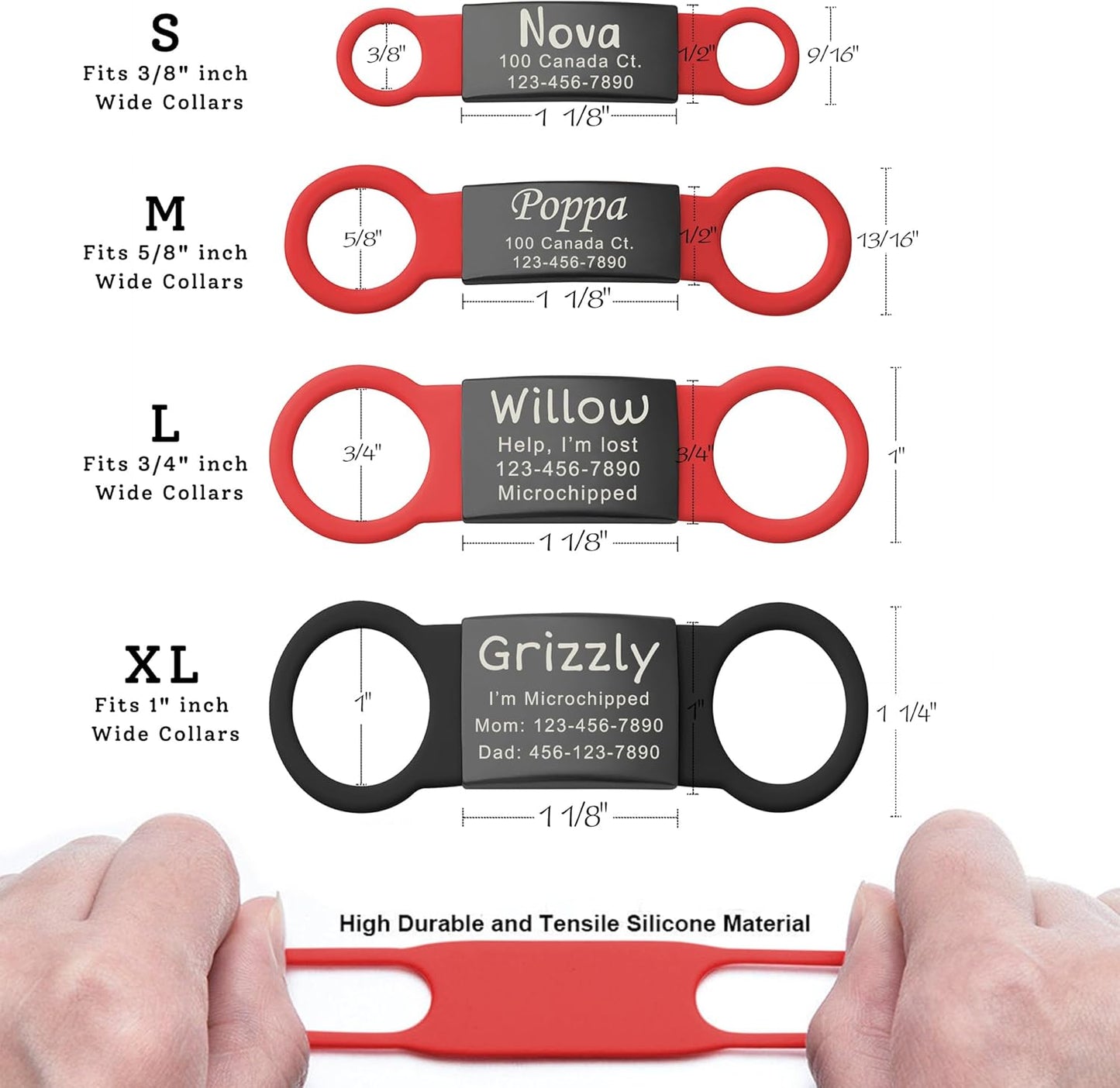 Customized stainless steel dog nameplate with silicone band