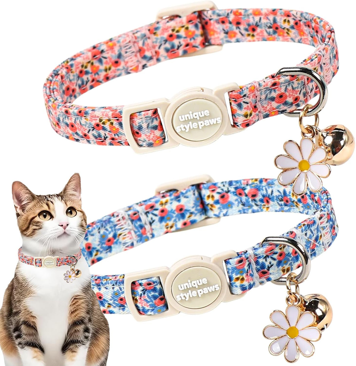 Unique style paws 2 Pack Valentine Kitten Collar Breakaway with Bell&Pendant, Adjustable Safety Colorful Love Heart Pink Bow Cat Cotton Collar for Girl Boy Cat and Small Pet - Image 11