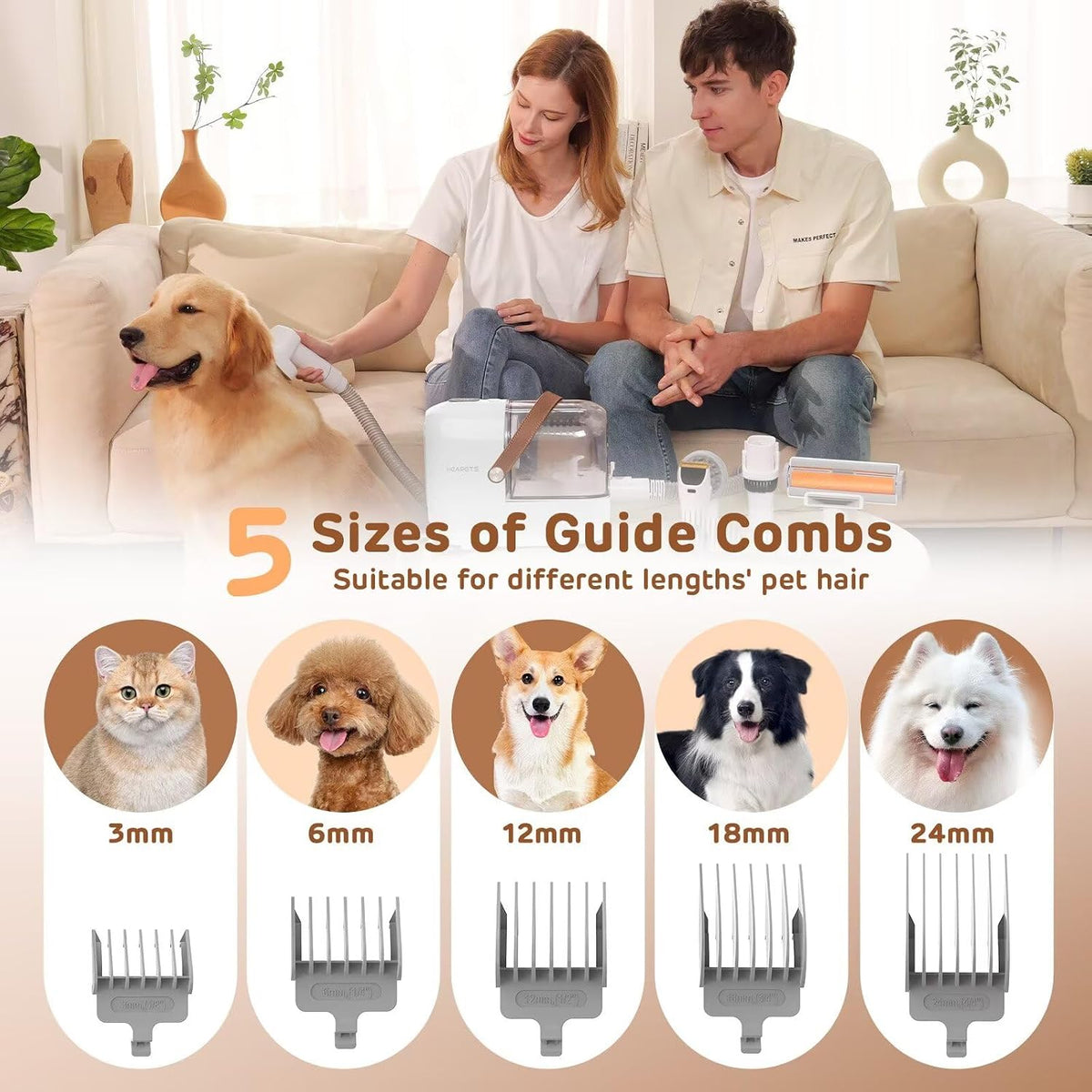 Low noise electric clipper attachment with stainless steel blades from the HEAPETS pet grooming set.