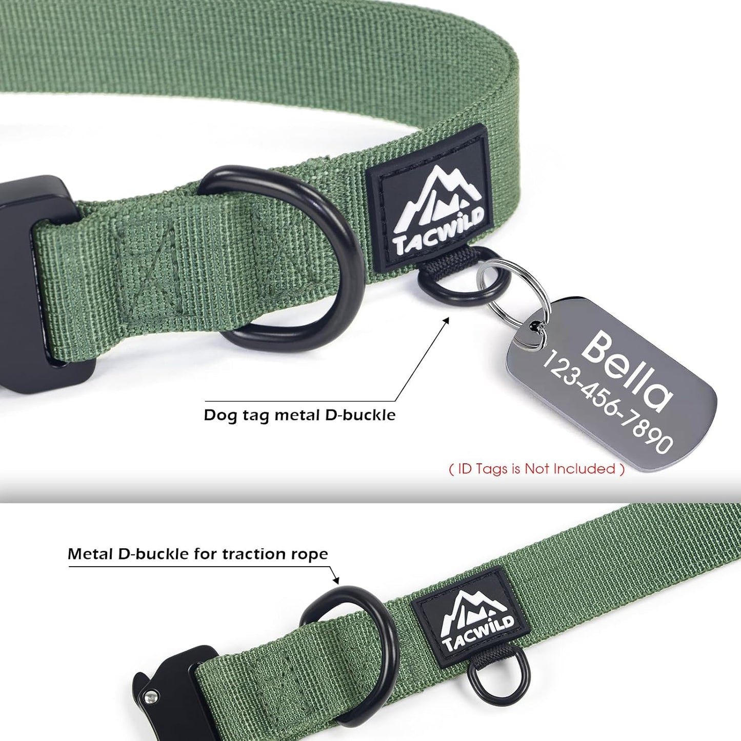 Large dog wearing dark green durable Tacwild collar