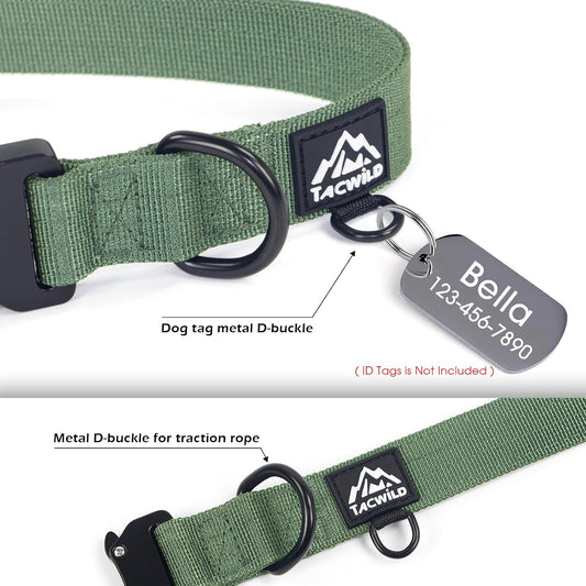 Large dog wearing dark green durable Tacwild collar
