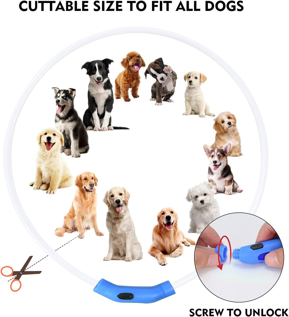 NOVKIN LED Dog Collar, Cut-to-Fit Light Up Dog Collar for Night Walking, IP67 Waterproof USB Rechargeable Glowing Pet Collar, High Visibility Super Bright Safety Lights for S/M/L Dogs(Blue) - Image 6