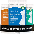 FOMIN Acidified Deodorant Wipes 45 Count Variety Pack front view for body odor control.