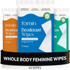 FOMIN Acidified Deodorant Wipes 45 Count Variety Pack front view for body odor control.