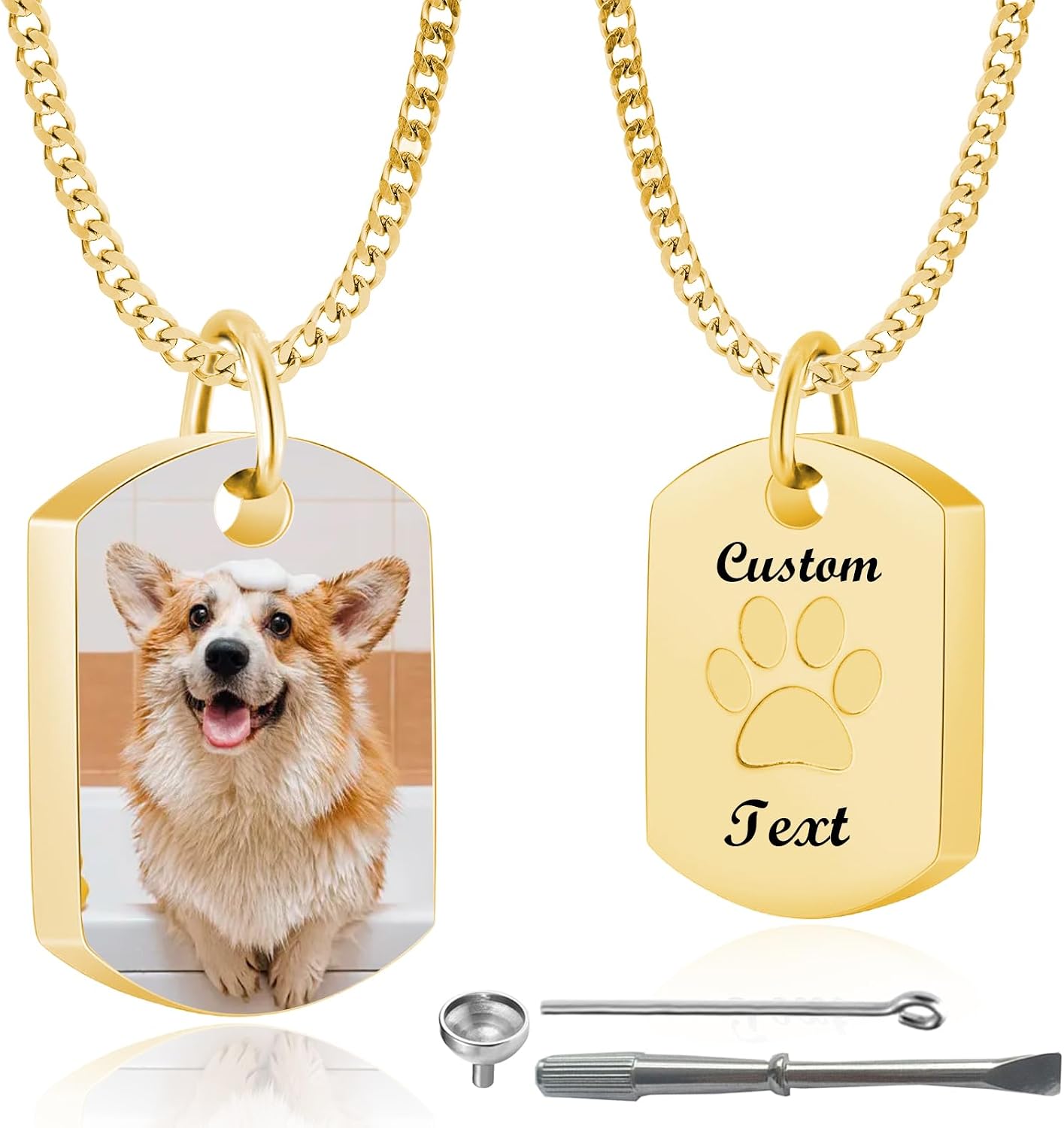 Guoer imported pet cremation necklace display highlighting the water resistant steel build