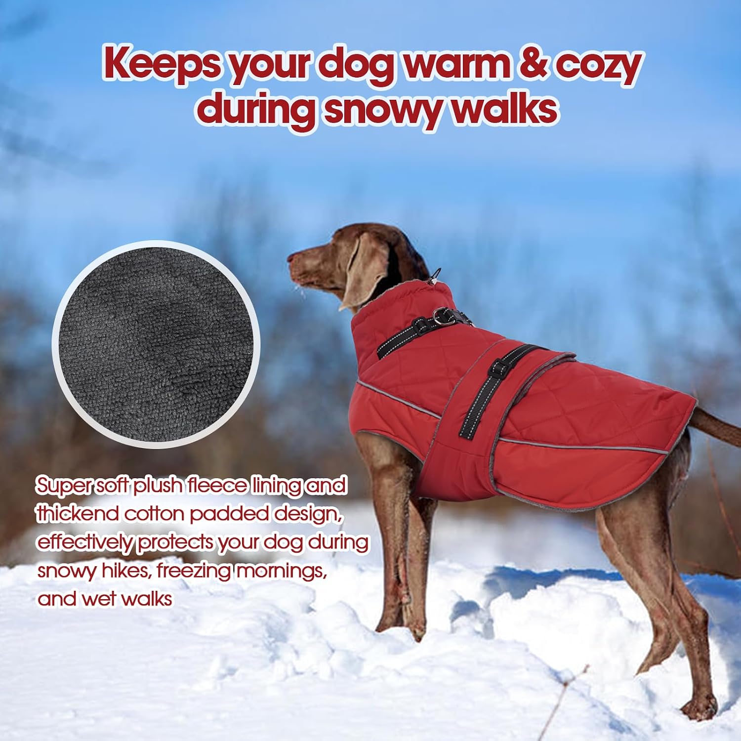 QBLEEV fleece dog clothes highlighting the integrated leash hole on the upper back.