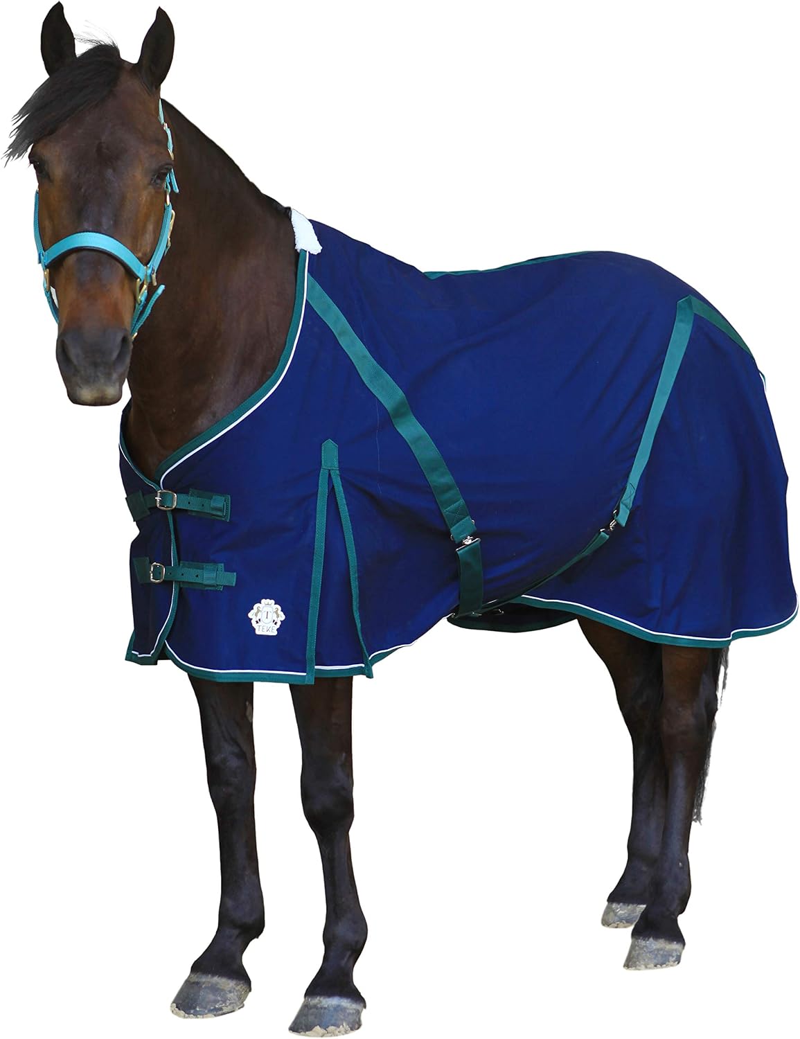 Premium horse stable blanket liner in navy blue with fleece wither padding.