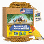 Birds LOVE spray millet package showing edible tops