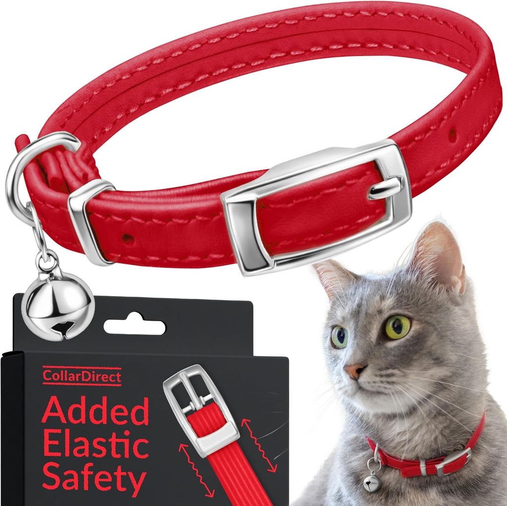 Soft Leather Cat Collar with Safety Elastic Strap - Mint Green - Image 9